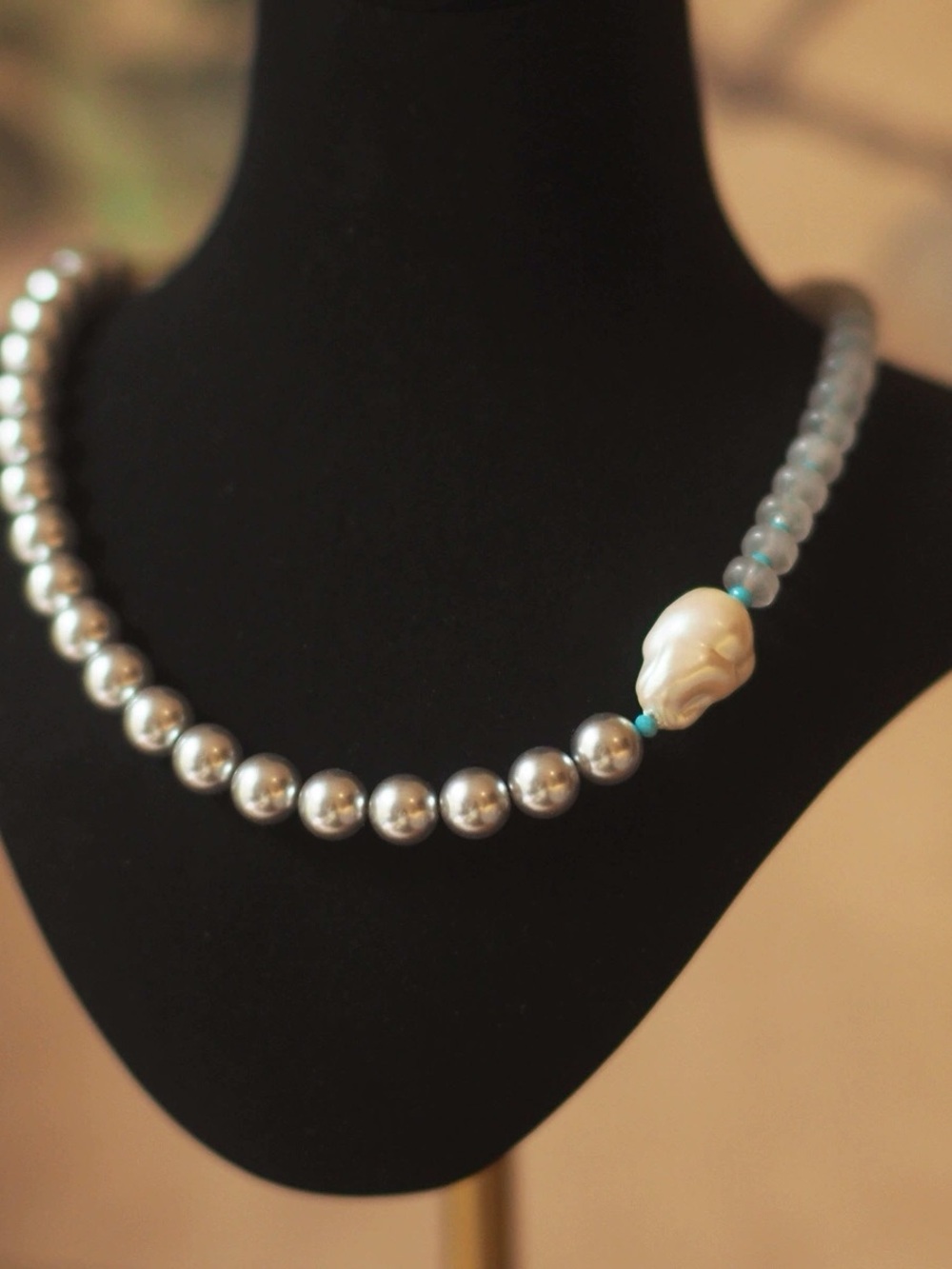 Silver Pearl Accent Necklace with Baroque Pearl - Women Jewelry
